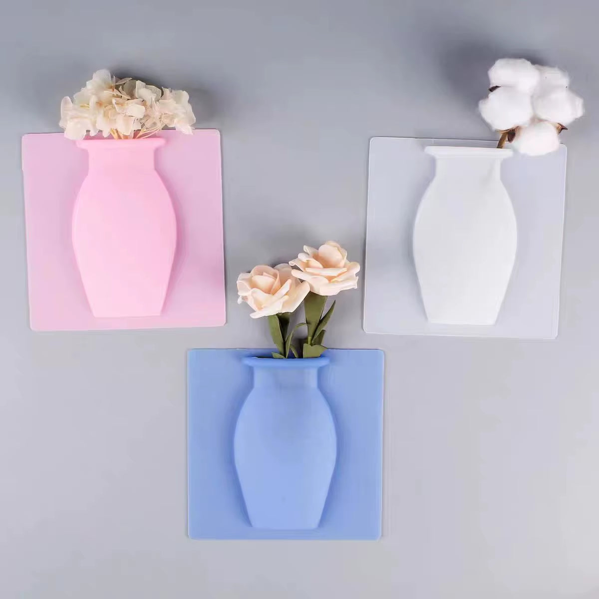Creative Vase Soft Wall Hanging Vase Bathroom Wall Vase Refrigerator Decal Bottle Water Culture Flower Silicone Vase