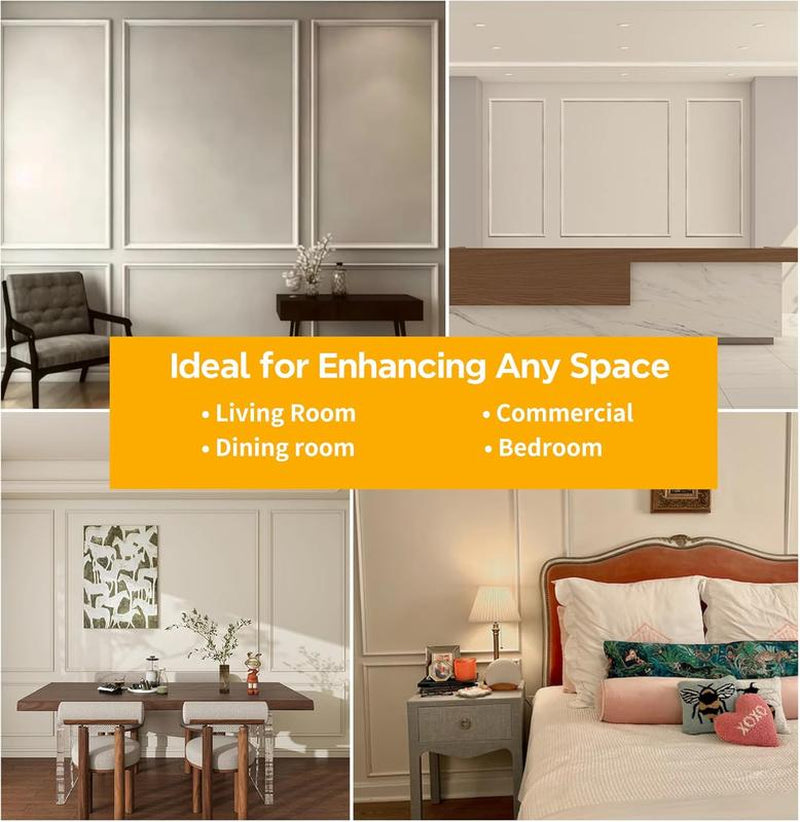 STICKGOO Pre-Cut Wall Panel Molding Set of 6 Frames – Easy-To-Assemble Wainscoting for Interior Décor, Picture Frame Style Molding for Living Room, Bedroom, and Accent Walls