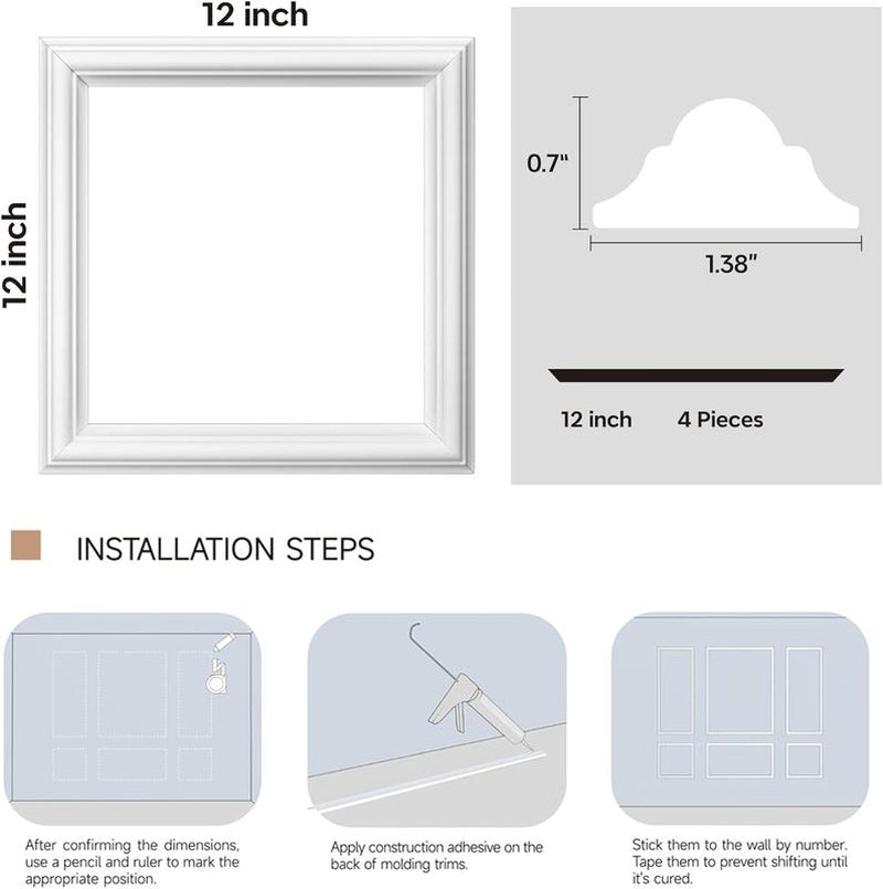 STICKGOO Pre-Cut Wall Panel Molding Set of 6 Frames – Easy-To-Assemble Wainscoting for Interior Décor, Picture Frame Style Molding for Living Room, Bedroom, and Accent Walls