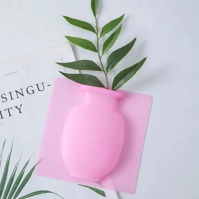 Creative Vase Soft Wall Hanging Vase Bathroom Wall Vase Refrigerator Decal Bottle Water Culture Flower Silicone Vase