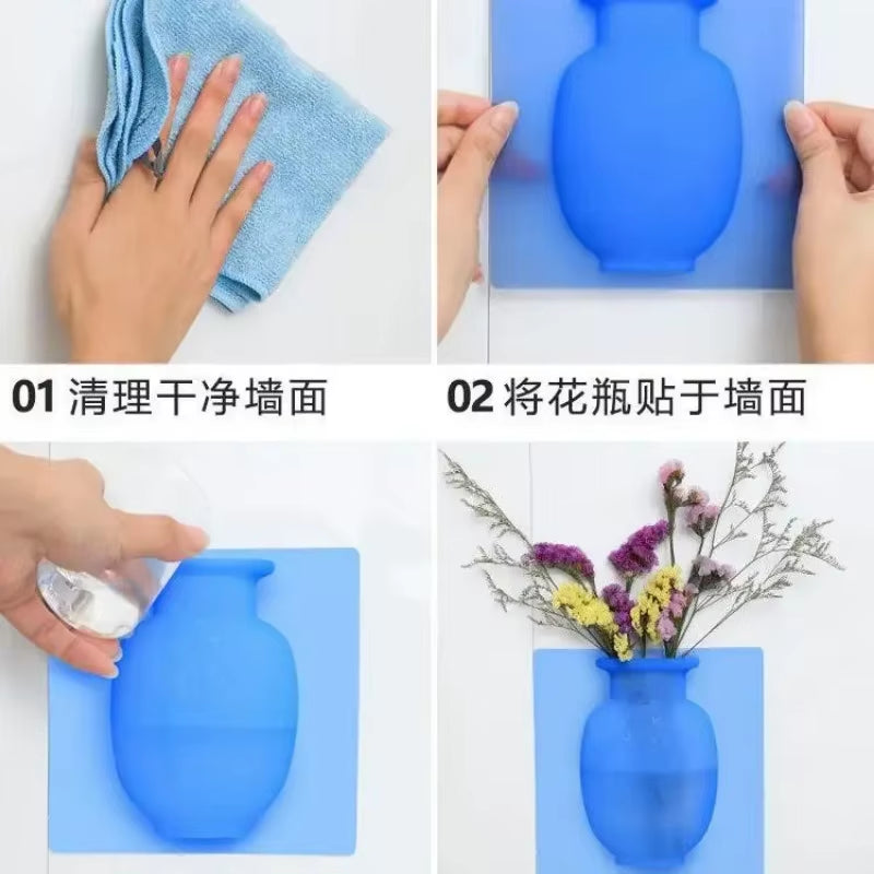 Creative Vase Soft Wall Hanging Vase Bathroom Wall Vase Refrigerator Decal Bottle Water Culture Flower Silicone Vase