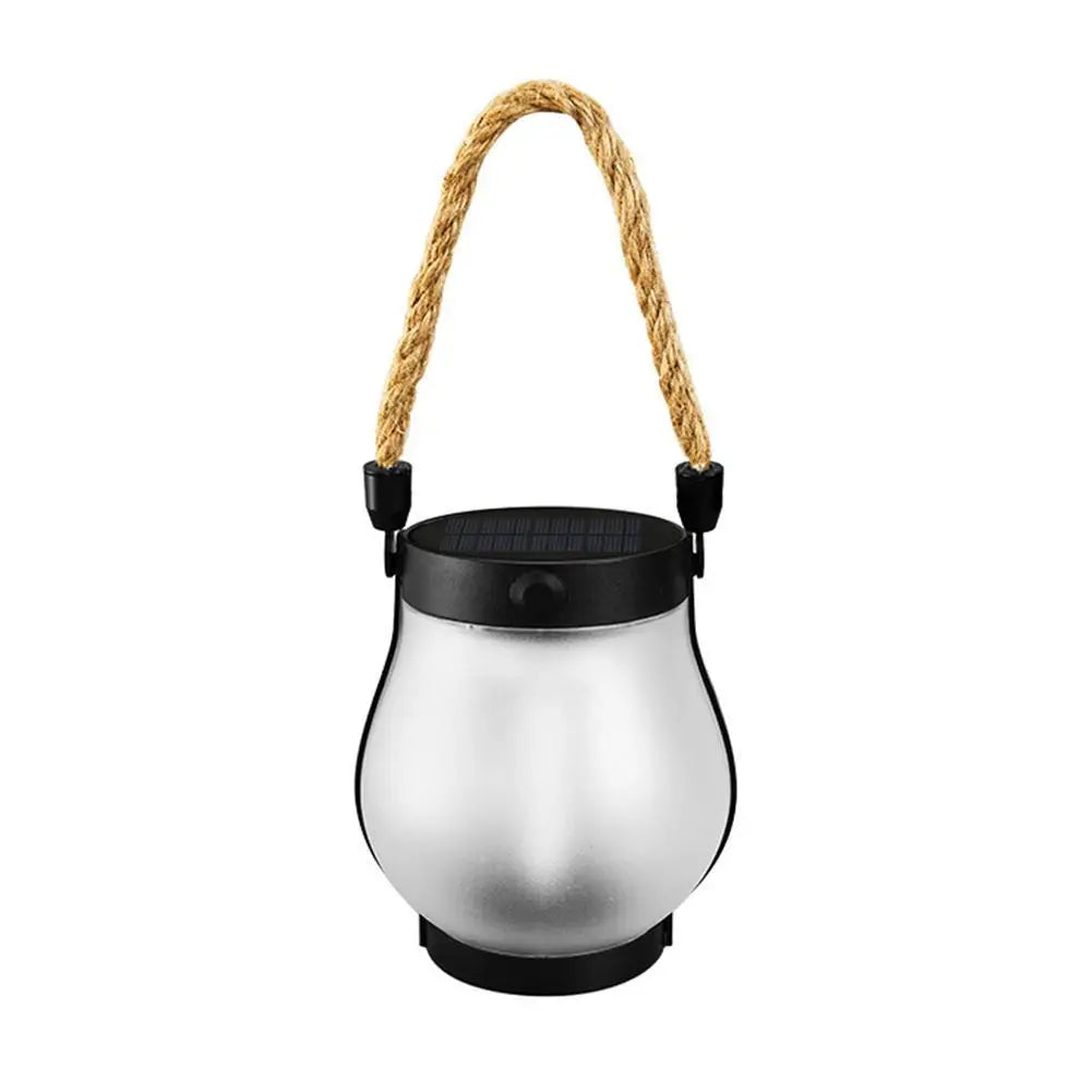 Solar Flame Lamp Rechargeable Hanging Courtyard Decoration Garden Lantern Lighting Lamp with Hemp Rope Outdoor Camping Lamp
