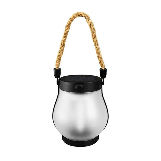 Solar Flame Lamp Rechargeable Hanging Courtyard Decoration Garden Lantern Lighting Lamp with Hemp Rope Outdoor Camping Lamp